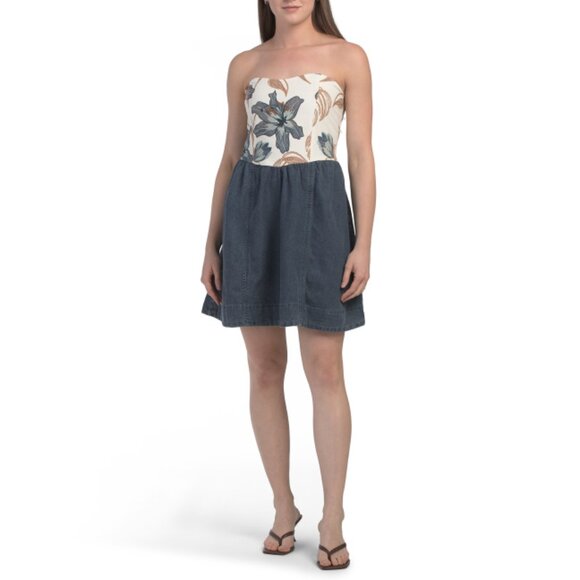 AYLAYA Hibiscus Linen Blend Antibes Mini Dress - Picture 1 of 2